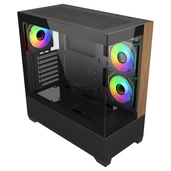 Cooler Master Elite 690 Caja de Ordenador de Madera Negra | 3 Ventiladores Argb invertidos preinstalados | Soporte AIO de hasta 360 mm | Soporte para Placa Base ATX | Serie RTX 50 hasta 425 mm |