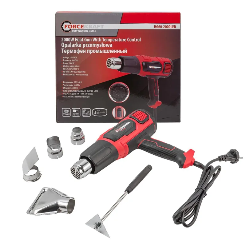 Soplador eléctrico con boquillas (230v, 50/60hz, 2000w, 60/350/600 grados, 50/300/500 l/min)