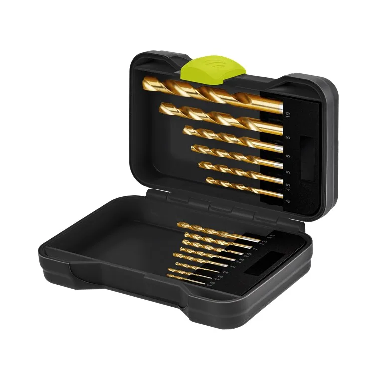 goobay Juego de brocas HSS para metal 15 piezas con recubrimiento de titanio, Ø 1,5-10 mm, punta centradora y caja resistente con marcaje por tamaño, 77850