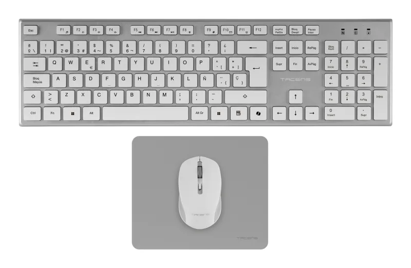 Tacens 6ZENITHWES teclado Ratón incluido Hogar / Oficina RF inalámbrico QWERTY Español Plata, Blanco