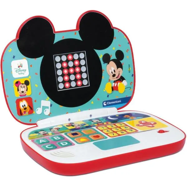 Reacondicionado - Clementoni - Disney Baby Mickey-Mi Primer Laptop, Centro de Ordenador Educativo Electrónico, Portátil, Actividad para Aprendizaje Letras y Números, Niños a Partir de 9 Meses, Color Italiano, 17834