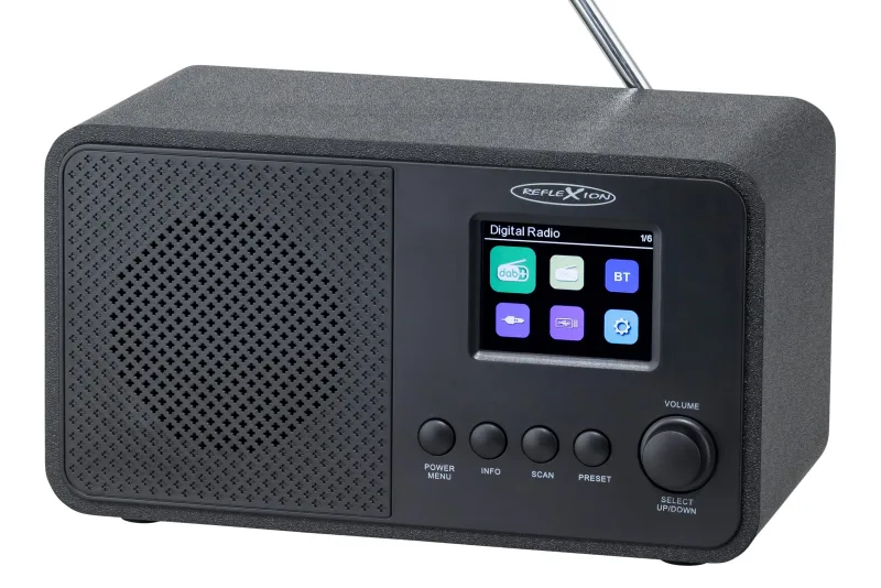 Reflexion Radio DAB+ con Bluetooth, despertador y pantalla a color, radio digital con USB, entrada auxiliar, antena telescópica y 40 memorias de emisoras, potencia musical de 40 W, pantalla TFT de 2,4
