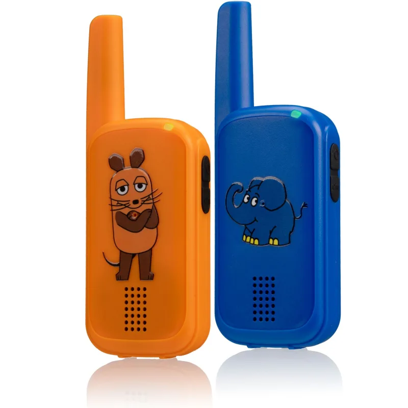Bresser DieMaus Walkie Talkies para niños, alcance de 500 m, 1 canal, divertido diseño de ratón y elefante, incluye clips para cinturón