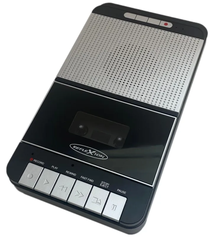 Reflexion CCR8018 - Grabador de casete retro con grabación USB MP3, portátil, con micrófono, altavoz, entrada auxiliar, salida de auriculares, funcionamiento con red y batería, grabación de un toque y
