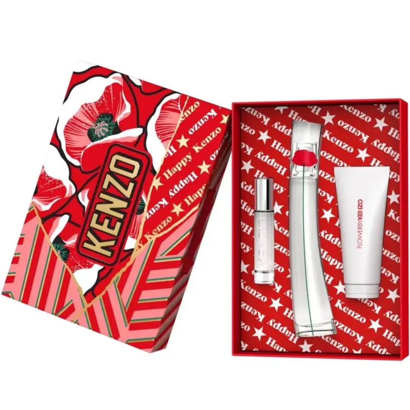 Kenzo Flower - Caja de regalo para mujer, Eau de Parfum, aerosol, 50 ml, fragancia de viaje, 10 ml y crema corporal perfumada de 75 ml