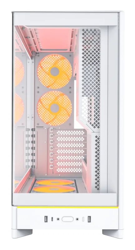 MONTECH HS02 PRO, ATX - Carcasa de PC de torre media, PC para juegos, alto flujo de aire, diseño reversible, panel frontal de vidrio templado curvado resistente, 5 ventiladores ARGB PWM preinstalados