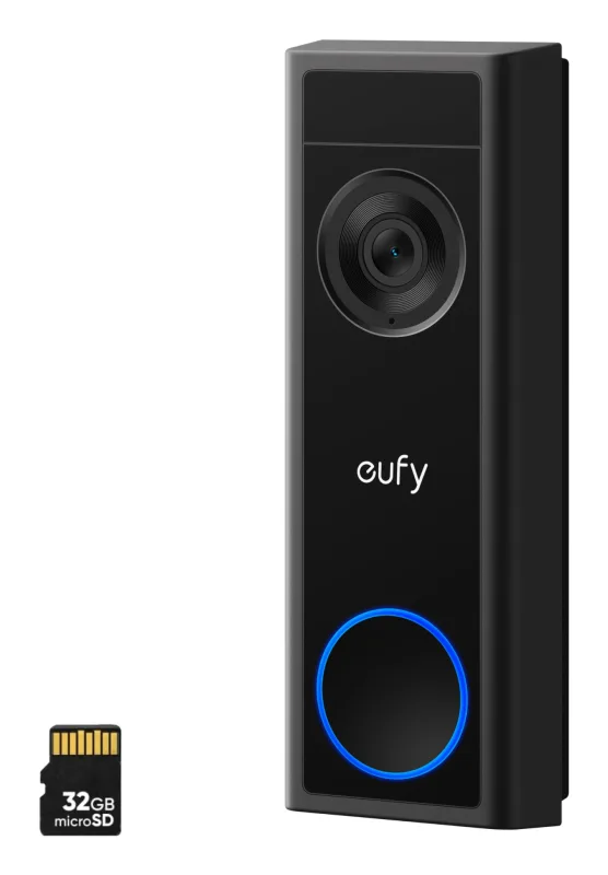 eufy Timbre de Video C31, 2K FHD, Alimentado por batería o Cable Duro, batería de liberación rápida, grabación 24/7, Compatible con HomeBase S380
