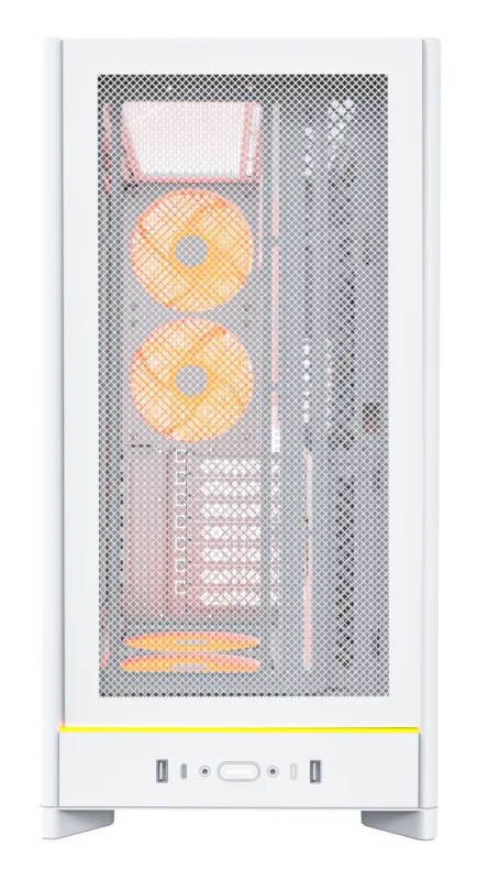 MONTECH HS01 Pro, ATX Mid-Tower PC Case, Gaming PC, High-Airflow, Reversible Layout, Mesh Front Panel, 5X ARGB PWM Fan Pre-Installed, Sink-in Design, Toolless Panels, White