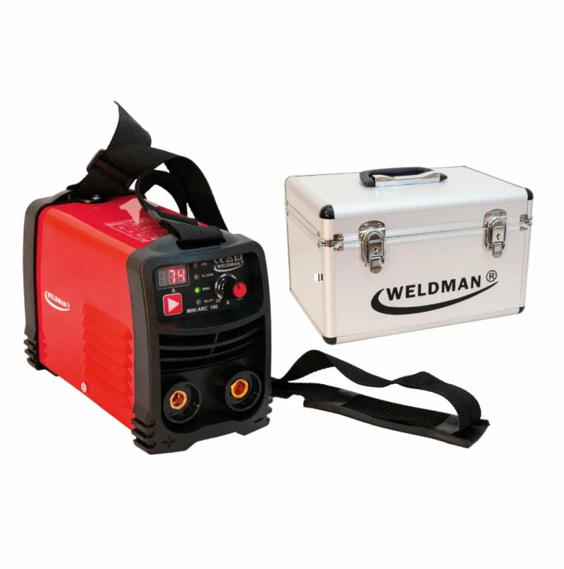 Soldadora Inverter Weldman ARC-160 Mini Synergia, portátil, ideal para soldadura de arco, alta eficiencia energética, incluye maletín, fácil de usar y transportar