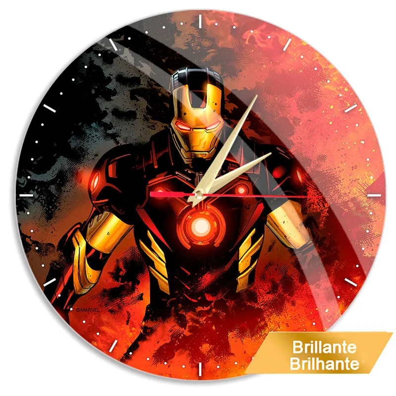Ert Group Reloj de Pared Brillante Original y con Licencia Oficial de Marvel, Motivo Iron Man 002, silencioso, diseño Exclusivo, manecillas de Metal pintadas, 30,5 cm (12")
