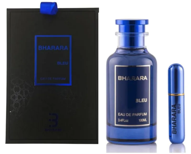 Bharara Bleu Eau de Parfum, 100ml con Atomizador de Viaje, Fragancia Masculina