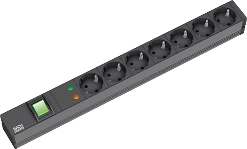 Bachmann 48,26cm 19zoll steckdosenleiste 7-fach mit us mit schalter schwarz