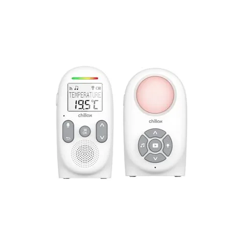 Chillax -Vigilabebés Audio CB260 - DECT- Pantalla LCD - Modo VOX y Eco - Sensor de Temperatura con Alarma - Indicador de Sonido - Alcance 340m - Luz Nocturna y 5 Nanas - Autonomía 13h - Walkie-Talkie