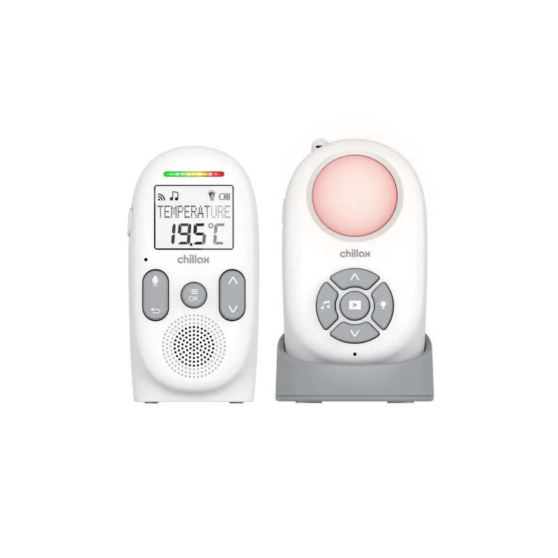 Chillax -Vigilabebés Audio CB360 Portátil - DECT - 2 Unidades inalámbricas - Modo VOX y Eco - Sensor de Temperatura con Alerta - Alcance 340m - Luz Nocturna y 5 Nanas - Autonomía 13 h - Walkie-Talkie
