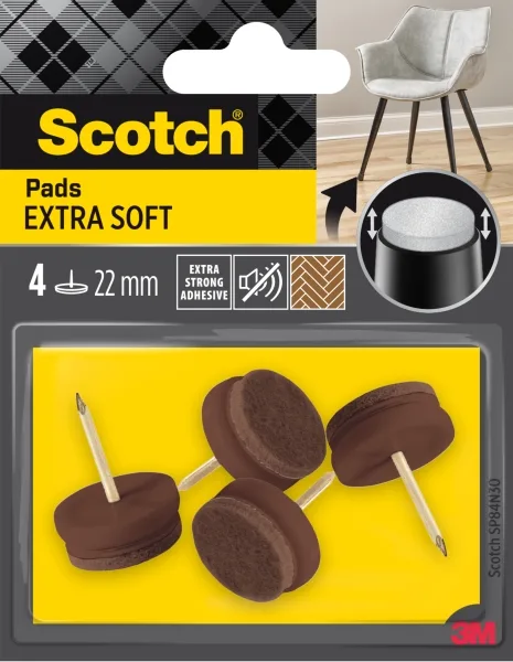 Scotch pack de 4 almohadillas de fieltro con clavo - extrasuaves - diametro de 22mm - color marron - sp84n30