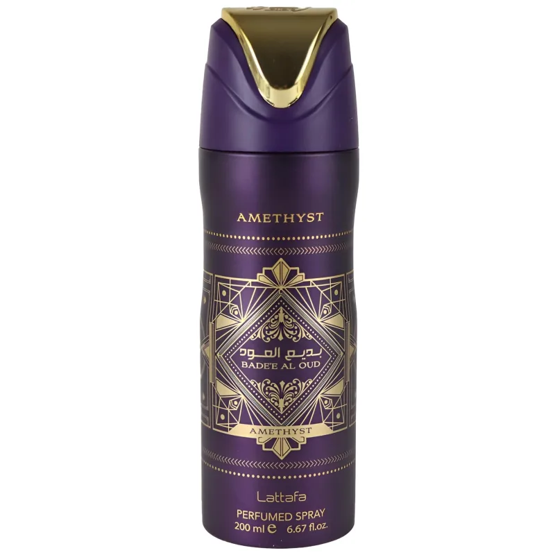 Lattafa Bade'e Al Oud Amethyst - Desodorante en espray para todos, floral, picante, amaderado, dulce, 200 ml