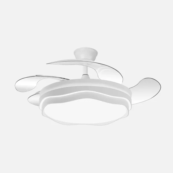 ABRILA - Ventilador Nasim 59W | 4 Aspas Desplegables | Motor DC | 3 Temperaturas de Luz y 6980 lm | Control Remoto | Regulable en Intensidad | 34,5/42x50/107 cm