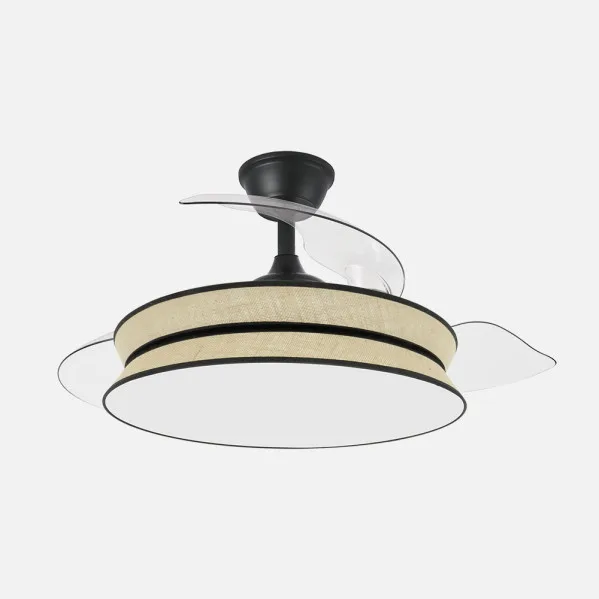 ABRILA - Ventilador Decor 72W Negro/Natural | Ventilador de Techo DC 108 cm Aspas Plegables | LED 7200 lm 3000-4000-6000K | Mando con Memoria y Temporizador