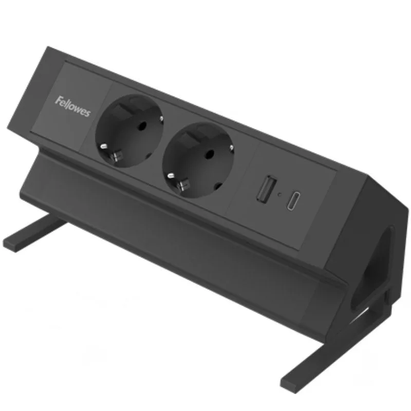 Regleta sobremesa fellowes 100137182/ 2 tomas de corriente/ 1 usb - 1 usb tipo-c/ cable 2m/ negra