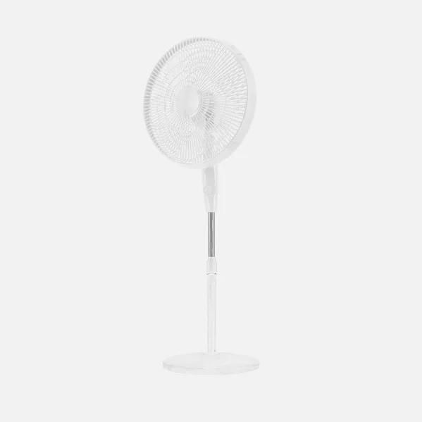 ABRILA - Ventilador de Pie Escudero 50W | 3 Velocidades y 5 Aspas | Fijo y Rotatorio | Orientable | Diseño Elegante | Regulable en Altura | 100/115x40x40 cm | Blanco