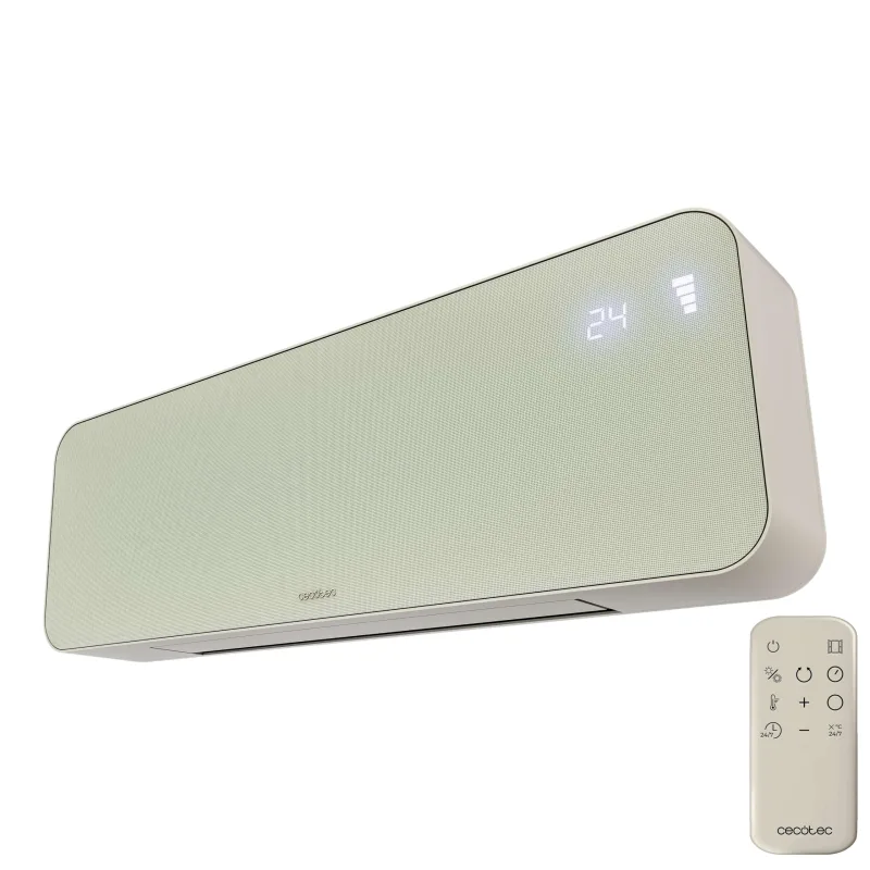 Cecotec Calefactor Cerámico de Pared con Mando ReadyWarm 3000 Textile. 2000W, 3 Modos, Calor Uniforme, Oscilación, LED, Temporizador, Seguridad, Diseño Tela Moderno, Cobertura 20m2