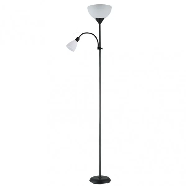 Pie de salón reacondicionado FABRILAMP RIGEL para iluminación interior, negro con lector orientable, 1xE27 + 1xE14, diseño moderno, 180 cm