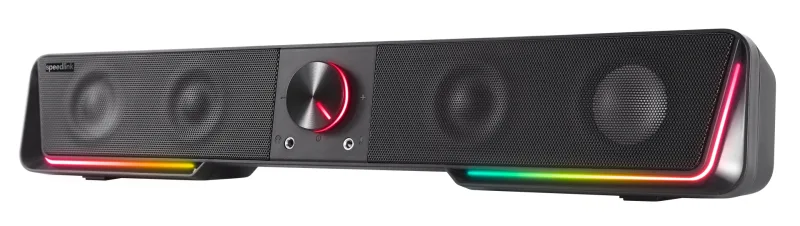 Speed-Link Gravity RGB Barra de Sonido estéreo - Altavoz con conexión Bluetooth para Smartphone/Tablet, iluminación RGB, Conector para Auriculares y micrófono, Negro