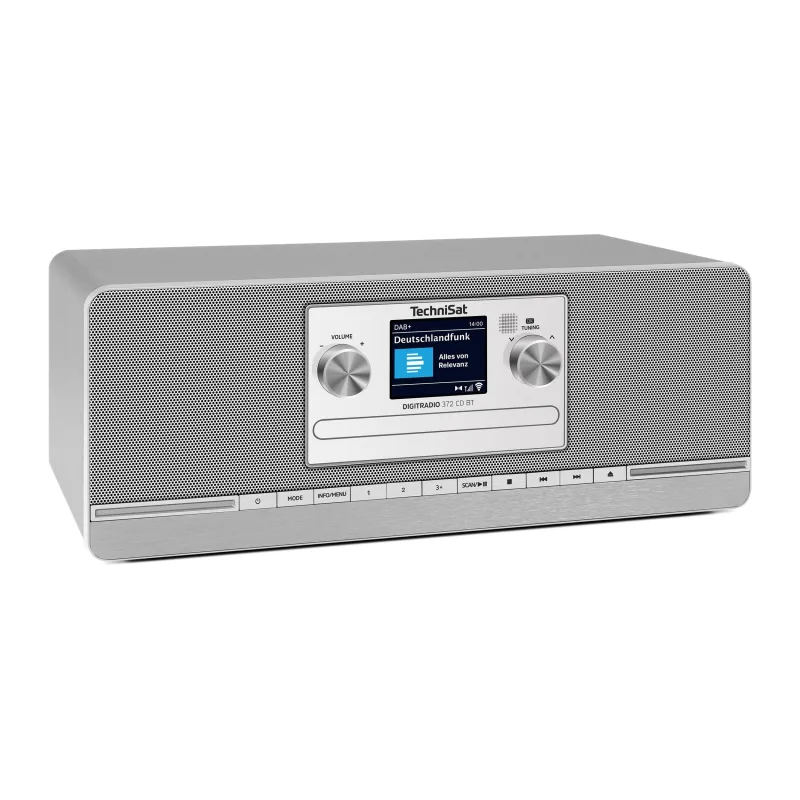 TechniSat DIGITRADIO 372 CD BT Radio Digital Estéreo Compacto con DAB+, FM, Reproductor de CD, Bluetooth, Pantalla a color, USB, AUX, Toma para auriculares, Despertador, 10 W, Mando a distancia, Plata