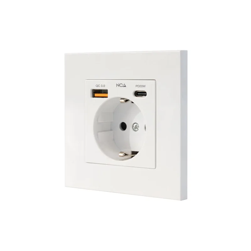Nanocable Base de enchufe de pared tipo schuko con 1xUSB-A QC 3.0 + 1xUSB-C PD - Max. 3.4A, Blanco