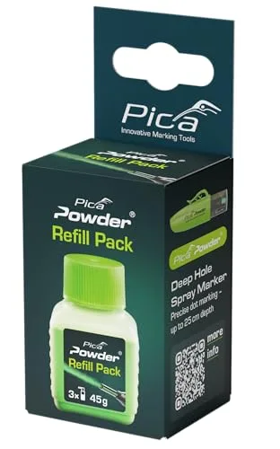 Pica Paquete de recarga de polvo 2030/SB para marcador de pulverización de agujeros profundos 2020, polvo de tiza fluorescente verde, 45 g, 3 rellenos
