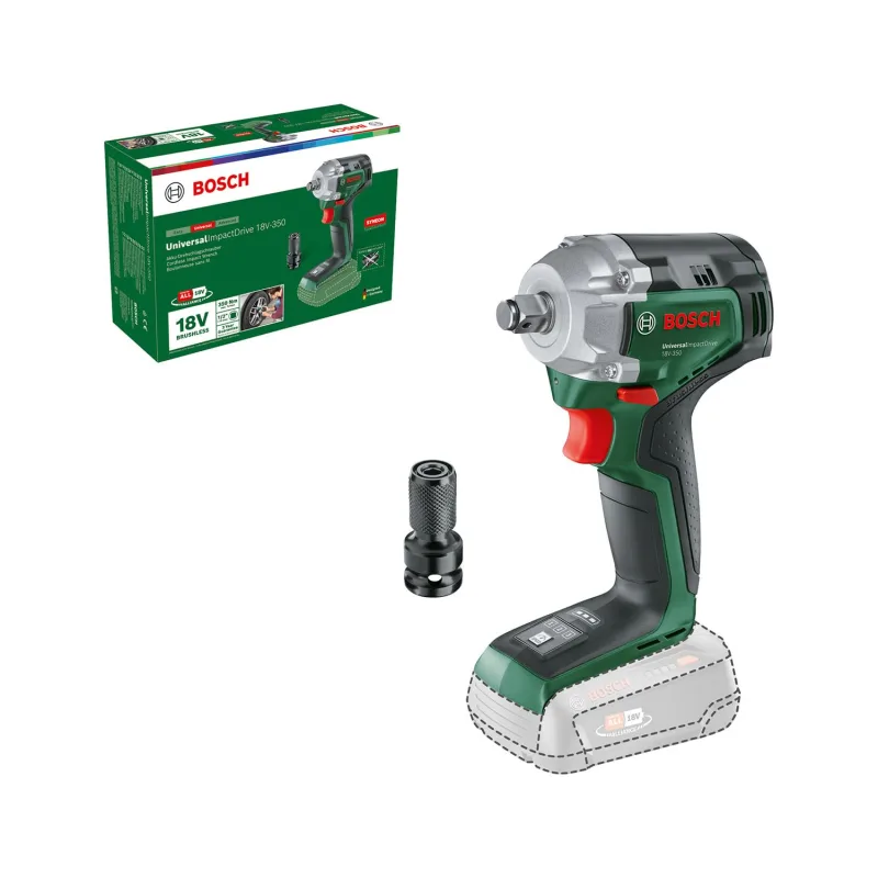 Bosch llave de impacto a batería UniversalImpactDrive 18V-350 (apriete potente y fijación en la obra; par de apriete máx.: 350 Nm; adaptador hexagonal; sistema de 18 voltios; sin batería)