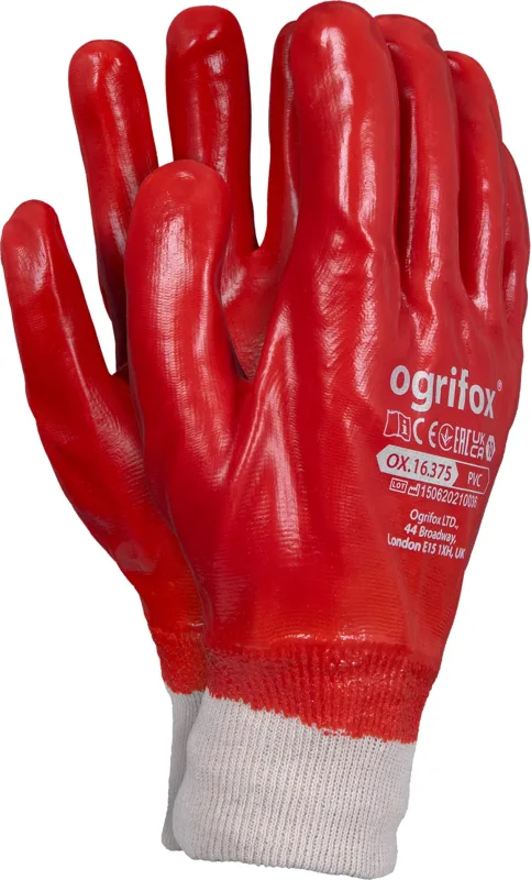 Ogrifox Ox.16.375 - Guantes de trabajo (PVC, 120 pares), color rojo