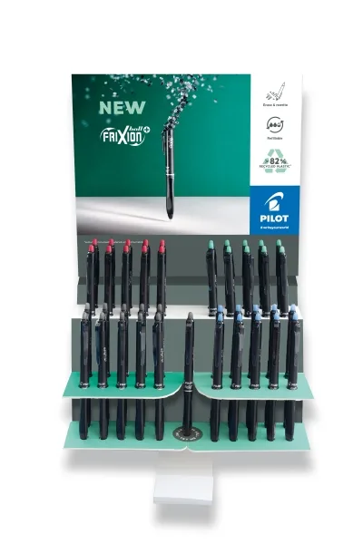 Pilot frixion ball plus expositor de 40 boligrafos borrables - punta de 0.7mm y trazo de 0.35mm - recargables - 80% de plastico reclclado - colores surtidos