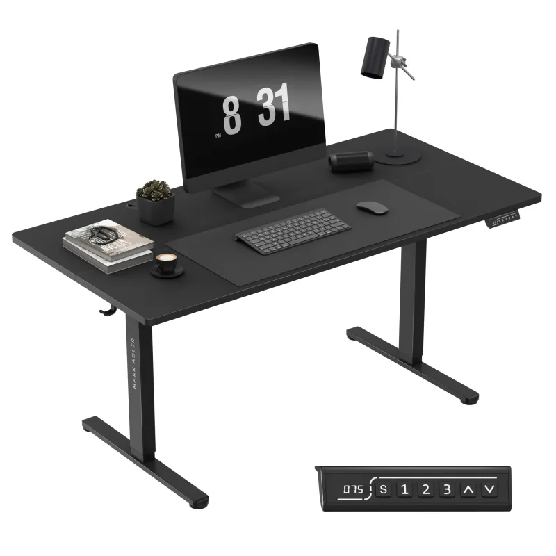 MARK ADLER Leader 7.6 Black - Escritorio de pie, altura ajustable, 160 x 80 cm, 3 controles de memoria, pantalla táctil, pasacables para auriculares, soporte para bebidas, color negro