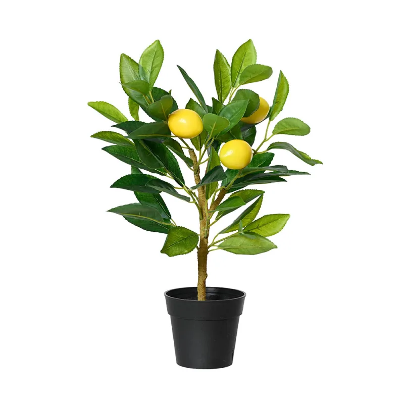 Decoris Limonero artificial de 43 cm en maceta, planta artificial, limón, decoración de primavera, decoración de verano, planta de cítricos, amarillo y verde