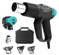 Cecotec Pistola de Calor Hell Gun 9500 Vision. 2000W, Control Digital, Calentamiento Ultrarrápido, 4 Cabezales, Manos Libres, Temperatura Ajustable 50-600 ºC, 2 Niveles de Potencia de Aire, Maletín
