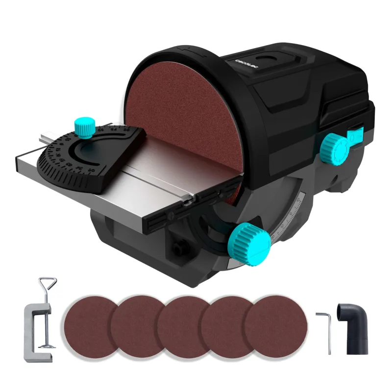 Cecotec Lijadora Eléctrica de Disco de Sobremesa PerfectSurface 1000 Stand Disc. 140W, 5 Recambios de Papel de Lija de 125mm, Banco de Lijado, Adaptador Desmontable, Soporte para Anclar en Mesa