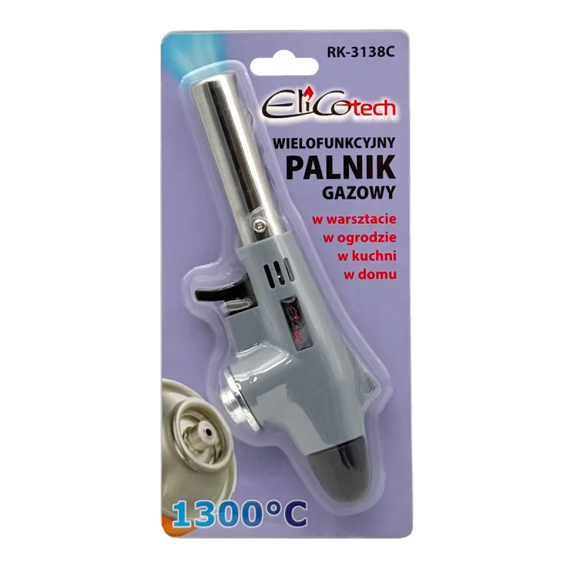 Soplete de gas Elico RK-5003 con rosca 7/16", ideal para cocina y soldadura ligera, encendido piezoeléctrico, llama ajustable, portátil, seguro y recargable