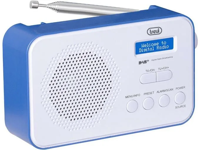 Trevi Dab 7F92 R - Radio portátil Dab/Dab+, Pantalla Dot Matrix de Alta legibilidad, Reloj con 2 alarmas programables, batería Recargable de Litio, Azul