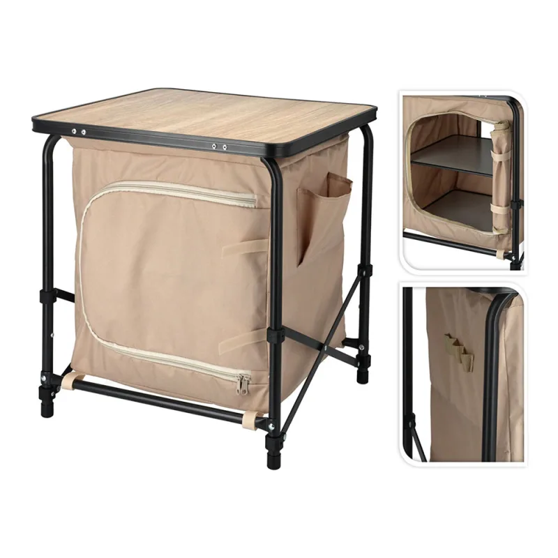 Redcliffs Mesa de camping con armario en beige, 48 x 48 x 53,5 cm