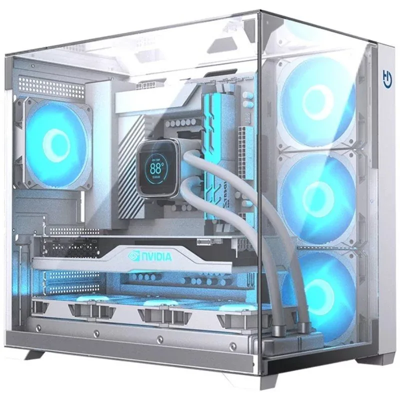 Hiditec Caja ordenador ATX PC Gaming SKY,Visión3D,Compatible ATX y Micro ATX,Chasis con sistema doble cámara,hasta 7 ventiladores 120mm,Gran capacidad de refrigeración,Conexión USB Type-C,Color Blanco