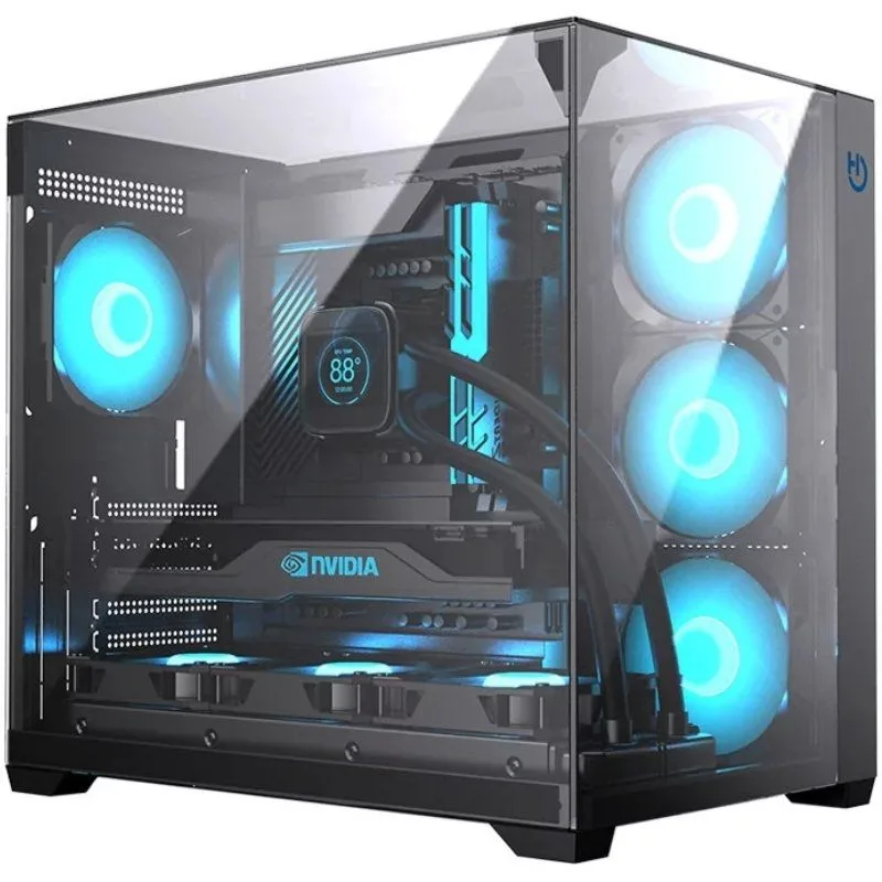 Hiditec Caja Ordenador ATX PC Gaming Sky,Visión3D,Compatible ATX y Micro ATX,Chasis con Sistema Doble cámara,hasta 7 Ventiladores 120mm,Gran Capacidad de refrigeración,Conexión USB Type-C,Color Negro
