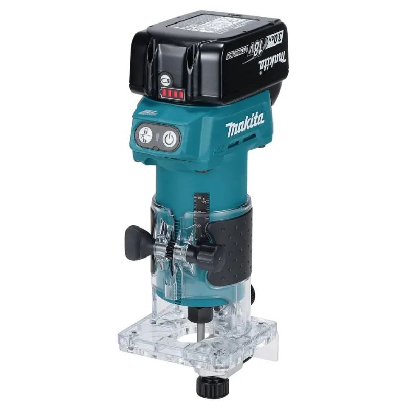 Fresadora Inalámbrica Makita DRT52SF 18V 6mm con batería 3.0Ah, motor sin escobillas y velocidad variable para trabajos precisos en madera y plástico