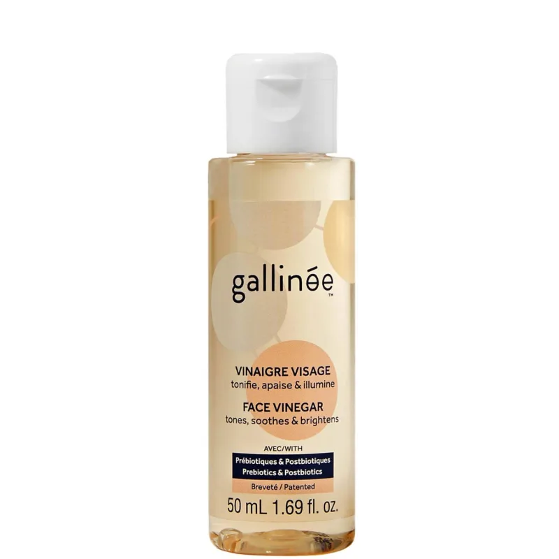 Gallinee Face Vinegar - Tónico prebiótico de limpieza facial con ácido láctico y tamaño portable, 50ml