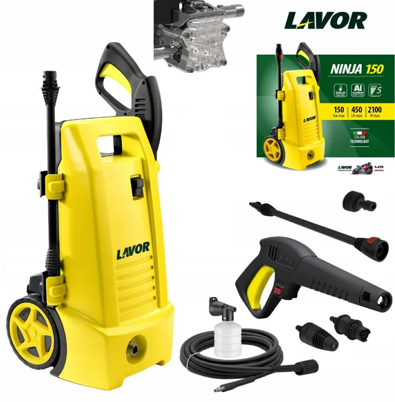 Lavor Myjka Ninja Plus 130, limpiadora de alta presión 130 bar, 1800W, ideal para limpieza de patios, compacto y potente, diseño ergonómico, fácil almacenamiento