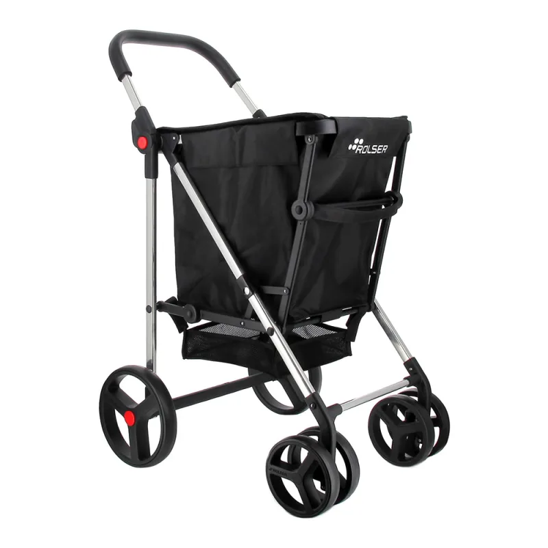 Carro Rolser Basket MF 4 Ruedas Grandes 2 Giratorias Plegable - Negro