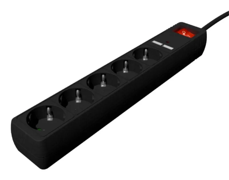 Gembird SPG5-U2-5-02 base múltiple 1,5 m 5 salidas AC Interior Negro