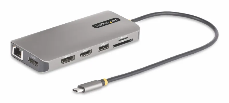 StarTech.com Adaptador Multipuerto USB-C de 3 Monitores HDMI/DP - 4K 60Hz Doble + 4K 30Hz HDMI y DP - Hub 4x USB-A - PD de 100W de Paso - Red Gigabit Ethernet - Lector de Tarjetas SD/MicroSD