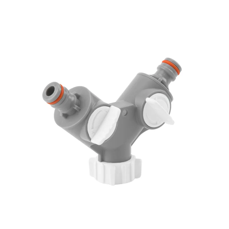 Bradas, modelo WL-2223, Conector de unión 2 vías 3/4" con válvulas, ideal para riego, control eficiente del flujo de agua, fácil de instalar, duradero, para jardines