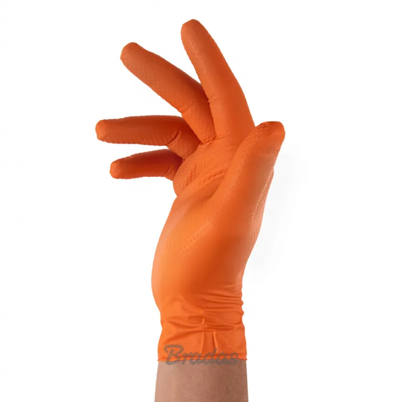 Guantes de nitrilo Diamond Naranja L (8-9), resistentes a aceites y productos químicos, color brillante para mayor visibilidad, paquete de 50 unidades, ideales para trabajo profesional